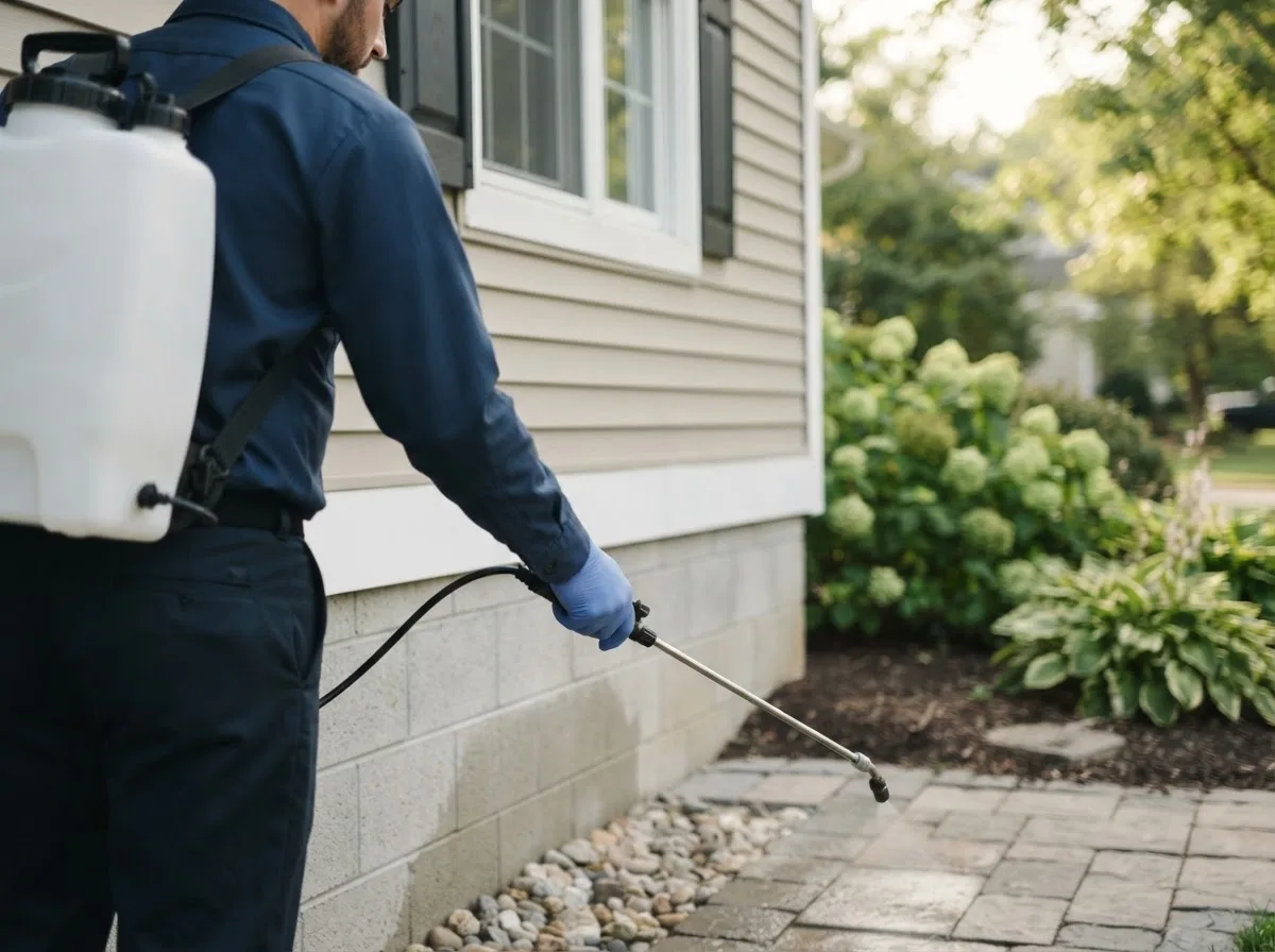 Pest control technician inspecting a home in Fremont, WI